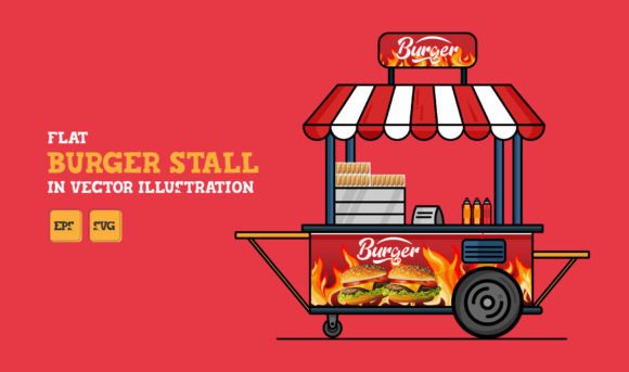Flat Burger Stall Vector Illustration for Branding